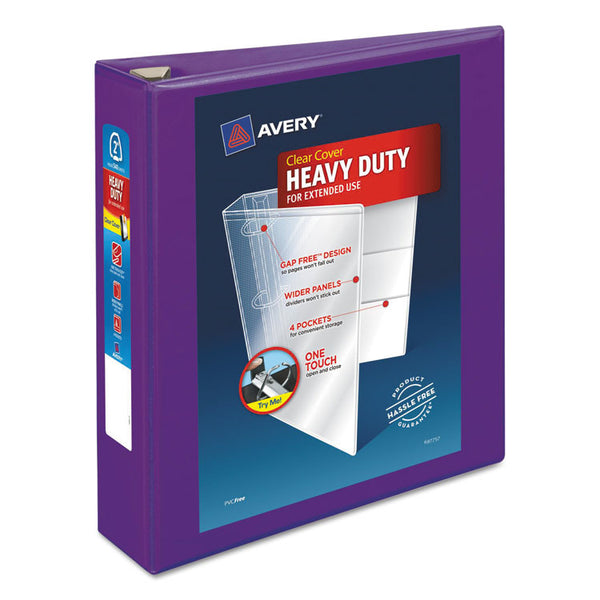 Avery® Heavy-Duty View Binder with DuraHinge and One Touch EZD Rings, 3 Rings, 2" Capacity, 11 x 8.5, Purple (AVE79777)