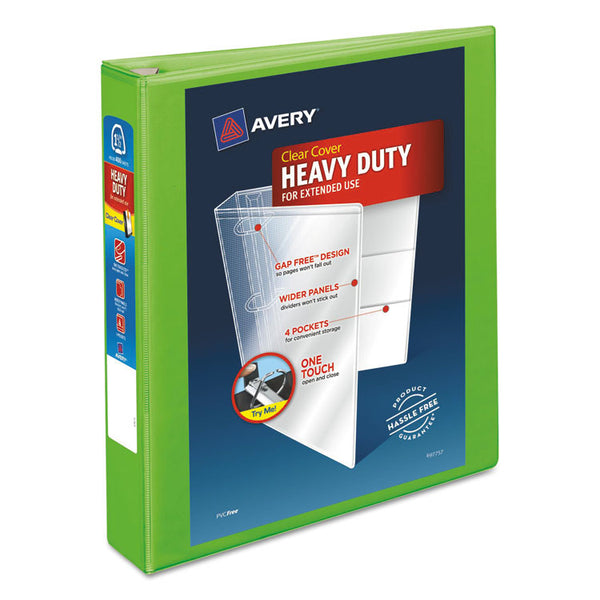 Avery® Heavy-Duty View Binder with DuraHinge and One Touch EZD Rings, 3 Rings, 1.5" Capacity, 11 x 8.5, Chartreuse (AVE79773)
