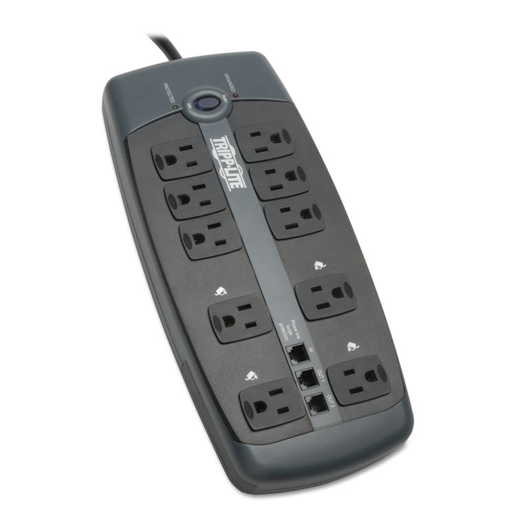 Tripp Lite Protect It! Surge Protector, 10 AC Outlets, 8 ft Cord, 2,395 J, Black (TRPTLP1008TEL) Each