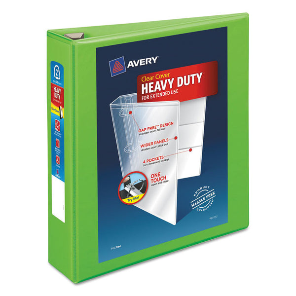 Avery® Heavy-Duty View Binder with DuraHinge and One Touch EZD Rings, 3 Rings, 2" Capacity, 11 x 8.5, Chartreuse (AVE79776)