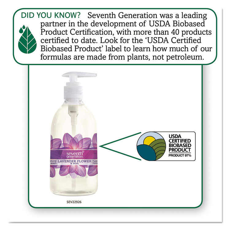 Seventh Generation® Natural Hand Wash, Lavender Flower and Mint, 12 oz Pump Bottle, 8/Carton (SEV22926CT)