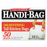 Handi-Bag® Drawstring Kitchen Bags, 13 gal, 0.6 mil, 24" x 27.4", White, 50 Bags/Box, 6 Boxes/Carton (WBIHAB6DK50CT) Case of 300
