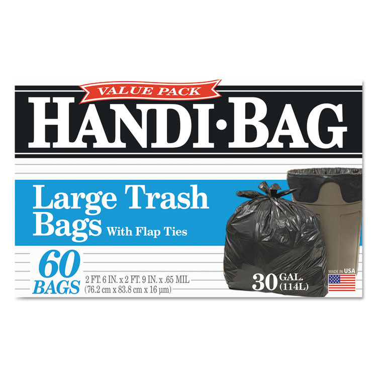 Handi-Bag® Super Value Pack, 30 gal, 0.65 mil, 30" x 33", Black, 60/Box (WBIHAB6FT60) Box of 60