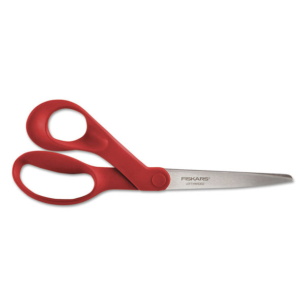 Fiskars® Our Finest Left-Hand Scissors, 8" Long, 3.3" Cut Length, Red Offset Handle (FSK1945001001)