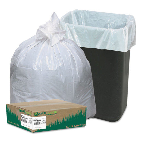 Earthsense® Commercial Linear-Low-Density Recycled Tall Kitchen Bags, 13 gal, 0.85 mil, 24" x 33", White, 15 Bags/Roll, 10 Rolls/Box (WBIRNW1K150V) Box of 150