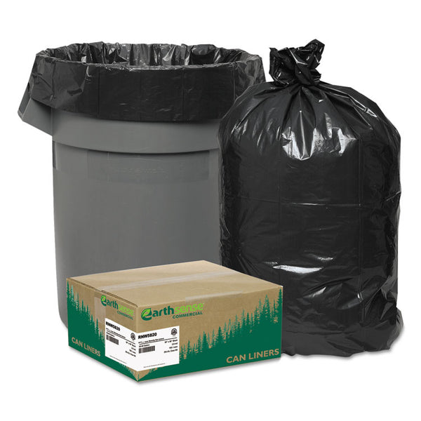 Earthsense® Commercial Linear Low Density Recycled Can Liners, 60 gal, 2 mil, 38" x 58", Black, 10 Bags/Roll, 10 Rolls/Carton (WBIRNW5820) Case of 100