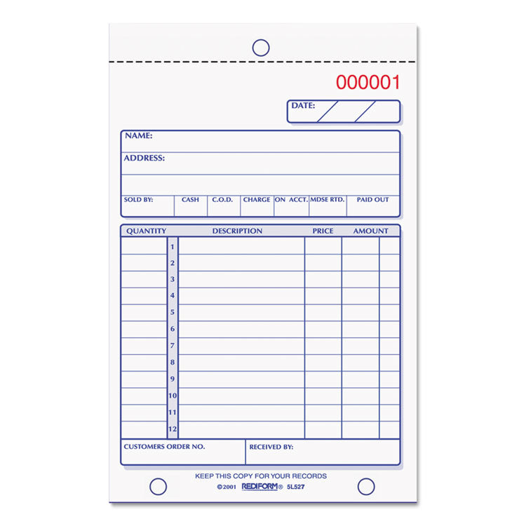 Rediform® Sales Book, 12 Lines, Two-Part Carbonless, 4.25 x 6.38, 50 Forms Total (RED5L527) Each