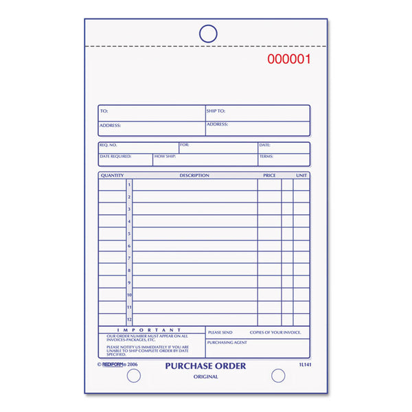 Rediform® Purchase Order Book, 12 Lines, Three-Part Carbonless, 5.5 x 7.88, 50 Forms Total (RED1L141) Each
