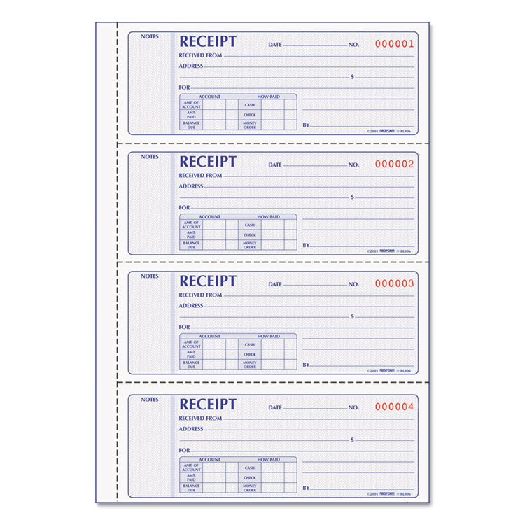 Rediform® Money Receipt Book, Softcover, Two-Part Carbonless, 7 x 2.75, 4 Forms/Sheet, 200 Forms Total (RED8L806) Each