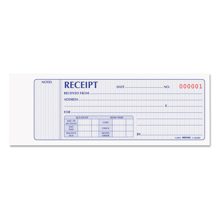 Rediform® Receipt Book, Two-Part Carbonless, 7 x 2.75, 4 Forms/Sheet, 100 Forms Total (RED8L800) Each