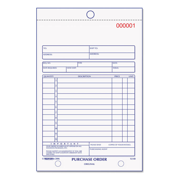 Rediform® Purchase Order Book, 12 Lines, Two-Part Carbonless, 5.5 x 7.88, 50 Forms Total (RED1L140) Each