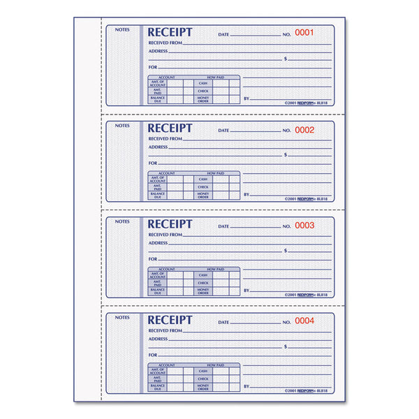 Rediform® Money Receipt Book, Hardcover, Three-Part Carbonless, 7 x 2.75, 4 Forms/Sheet, 200 Forms Total (RED8L818) Each