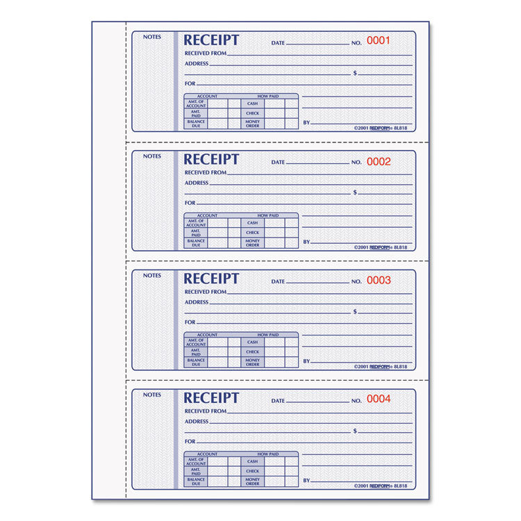 Rediform® Money Receipt Book, Hardcover, Three-Part Carbonless, 7 x 2.75, 4 Forms/Sheet, 200 Forms Total (RED8L818) Each