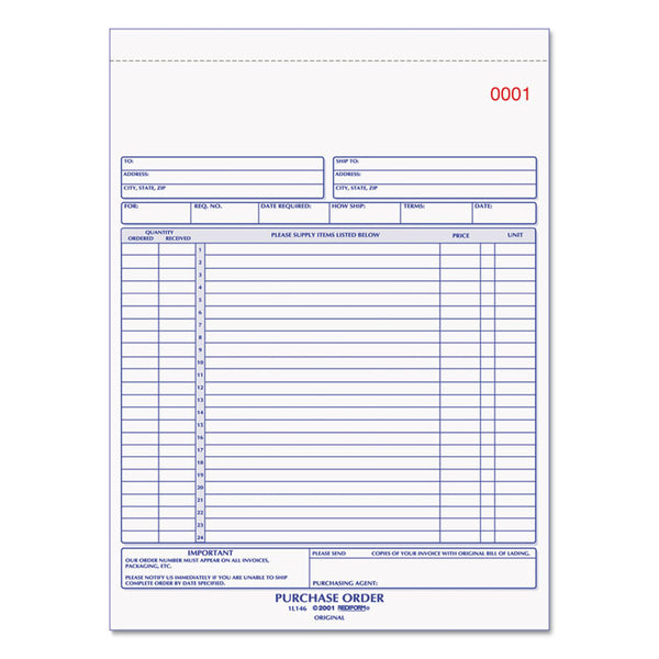 Rediform® Purchase Order Book, 17 Lines, Two-Part Carbonless, 8.5 x 11, 50 Forms Total (RED1L146) Each