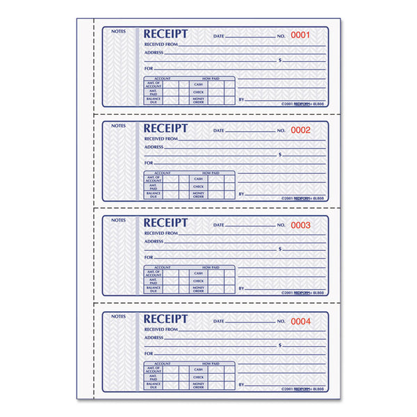 Rediform® Money Receipt Book, Softcover, Three-Part Carbonless, 7 x 2.75, 4 Forms/Sheet, 100 Forms Total (RED8L808) Each