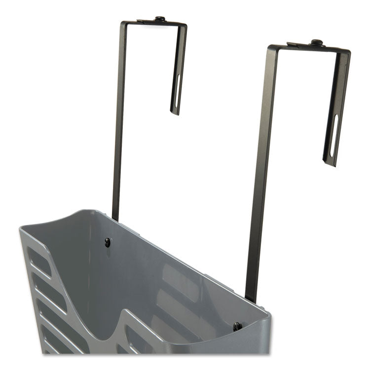 Universal® Recycled Plastic Cubicle Triple File Pocket, Cubicle Pins Mount, 13.5 x 4.75 x 28, Charcoal (UNV08163) Pack of 3