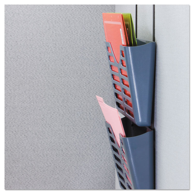 Universal® Recycled Plastic Cubicle Triple File Pocket, Cubicle Pins Mount, 13.5 x 4.75 x 28, Charcoal (UNV08163) Pack of 3
