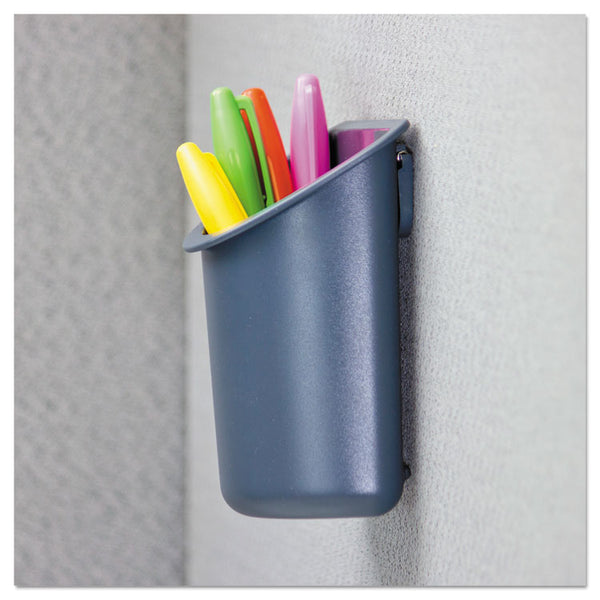 Universal® Recycled Plastic Cubicle Pencil Cup, 4.25 x 2.5 x 5, Wall Mount, Charcoal (UNV08193)