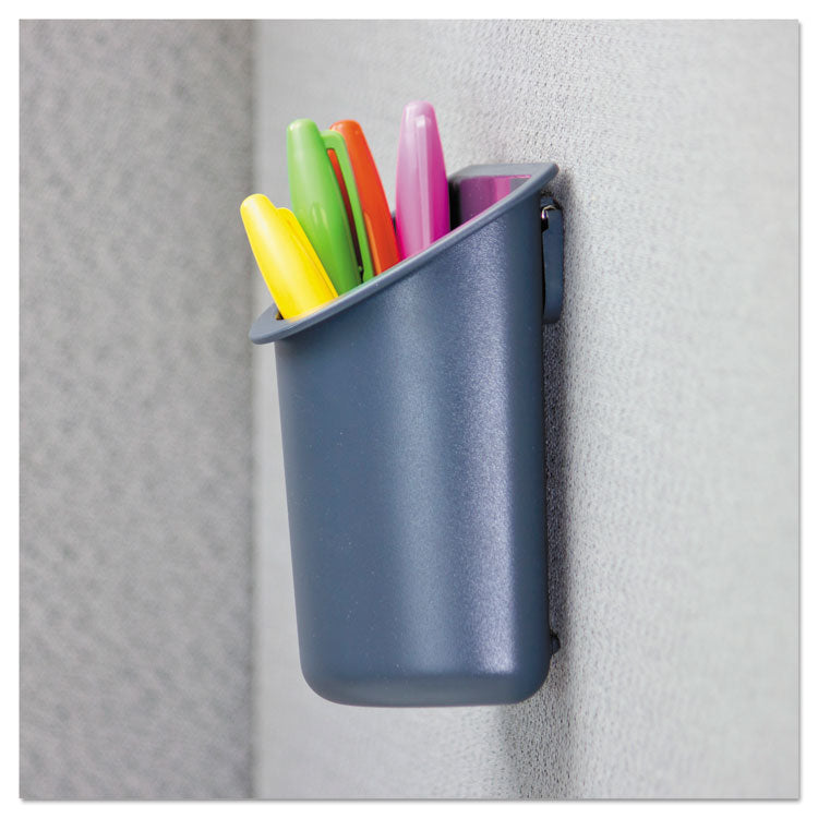 Universal® Recycled Plastic Cubicle Pencil Cup, 4.25 x 2.5 x 5, Wall Mount, Charcoal (UNV08193) Each