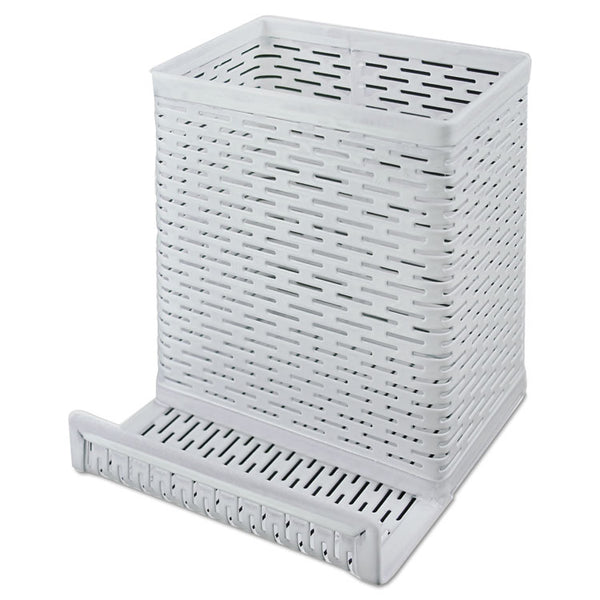 Artistic® Urban Collection Punched Metal Pencil Cup/Cell Phone Stand, Perforated Steel, 3.5 x 3.5, White (AOPART20014WH)
