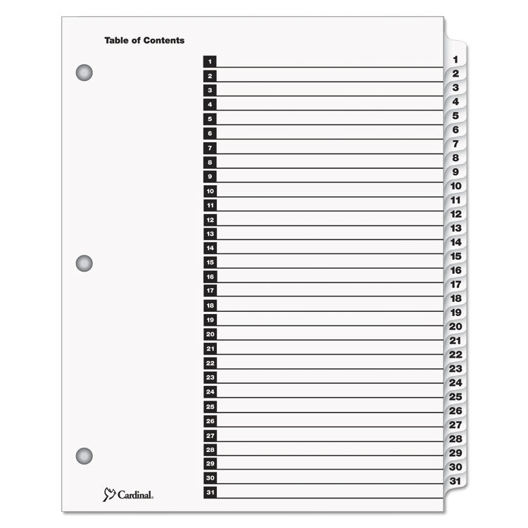 Cardinal® OneStep Printable Table of Contents and Dividers, 31-Tab, 1 to 31, 11 x 8.5, White, White Tabs, 1 Set (CRD60113) Set of 31