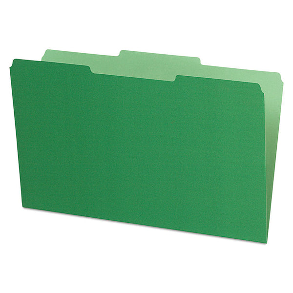 Pendaflex® Interior File Folders, 1/3-Cut Tabs: Assorted, Legal Size, Green, 100/Box (PFX435013BGR) Box of 100