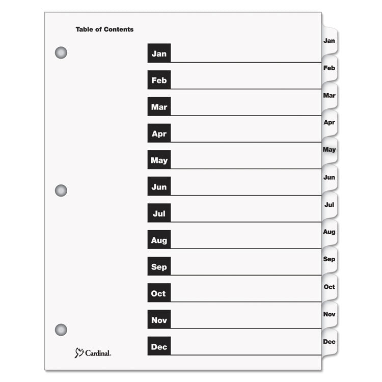 Cardinal OneStep Printable Table of Contents and Dividers, 12-Tab, Jan. to Dec., 11 x 8.5, White, 1 Set (CRD60313) Set of 12