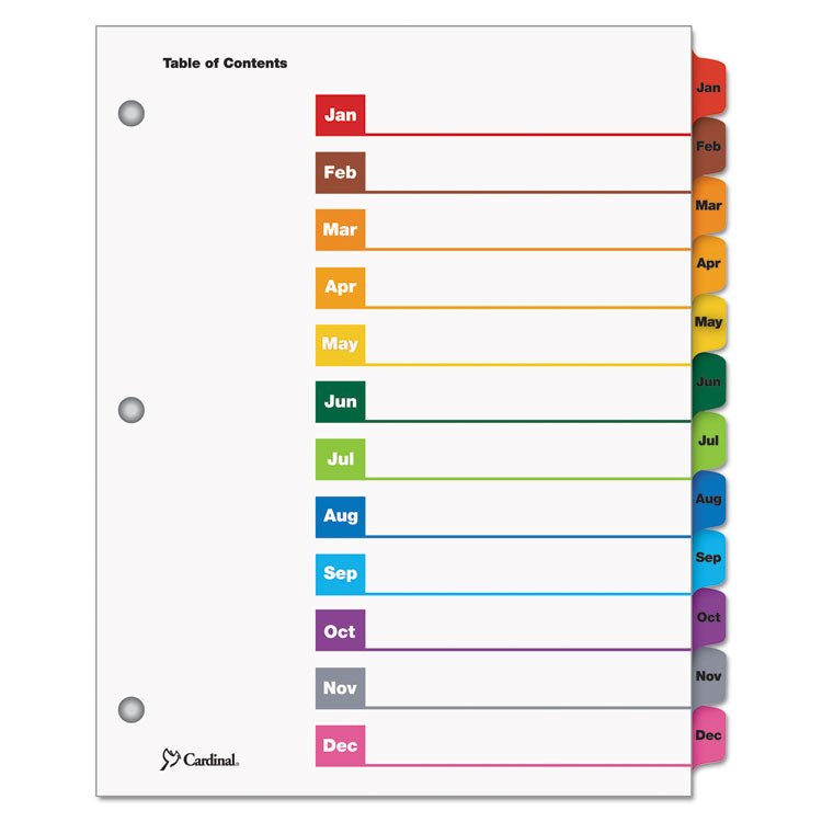 Cardinal® OneStep Printable Table of Contents and Dividers, 12-Tab, Jan. to Dec., 11 x 8.5, White, Assorted Tabs, 1 Set (CRD60318) Set of 12