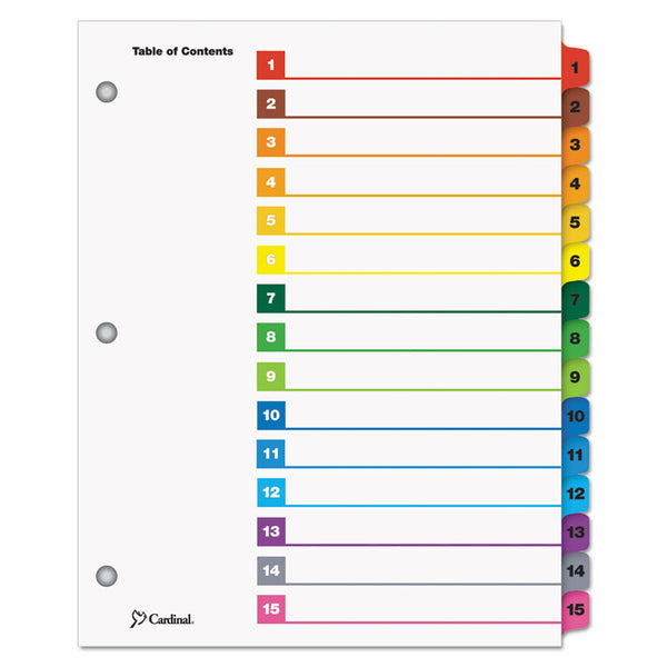 Cardinal® OneStep Printable Table of Contents and Dividers, 15-Tab, 1 to 15, 11 x 8.5, White, Assorted Tabs, 1 Set (CRD61518) Set of 15