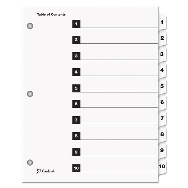 Cardinal® QuickStep OneStep Printable Table of Contents and Dividers, 10-Tab, 1 to 10, 11 x 8.5, White, White Tabs,  24 Sets (CRD61033)