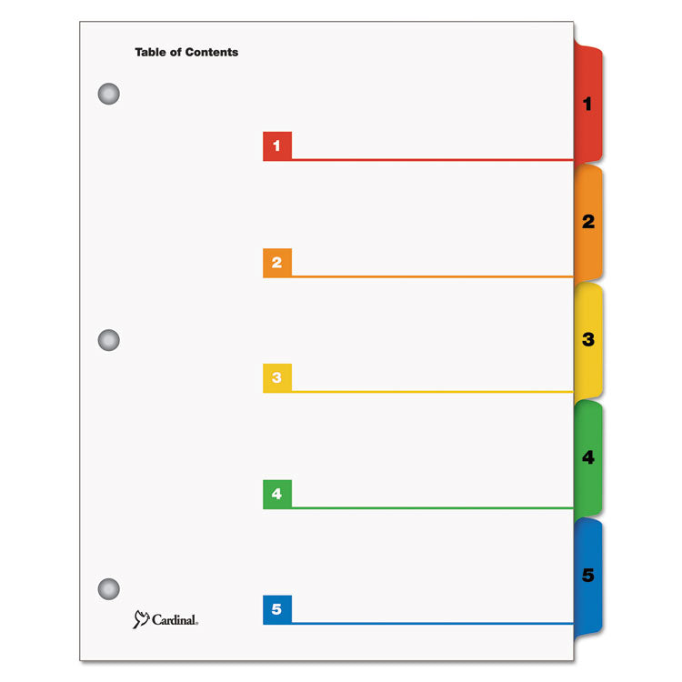 Cardinal® OneStep Printable Table of Contents and Dividers, 5-Tab, 1 to 5, 11 x 8.5, White, Assorted Tabs, 1 Set (CRD60518) Set of 5