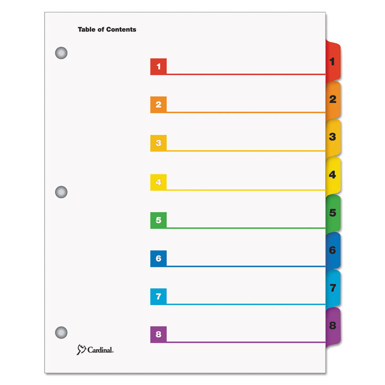 Cardinal® OneStep Printable Table of Contents and Dividers, 8-Tab, 1 to 8, 11 x 8.5, White, Assorted Tabs, 1 Set (CRD60818) Set of 8