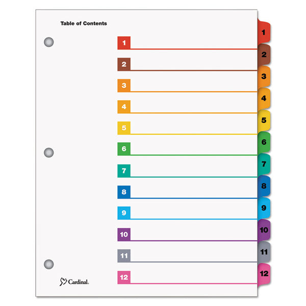 Cardinal® OneStep Printable Table of Contents and Dividers, 12-Tab, 1 to 12, 11 x 8.5, White, Assorted Tabs, 1 Set (CRD61218) Set of 12