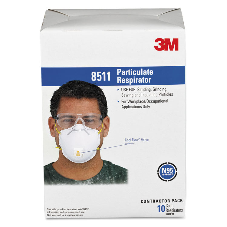 3M™ Particulate Respirator w/Cool Flow Exhalation Valve, Standard Size, 10/Box (MMM8511) Box of 10