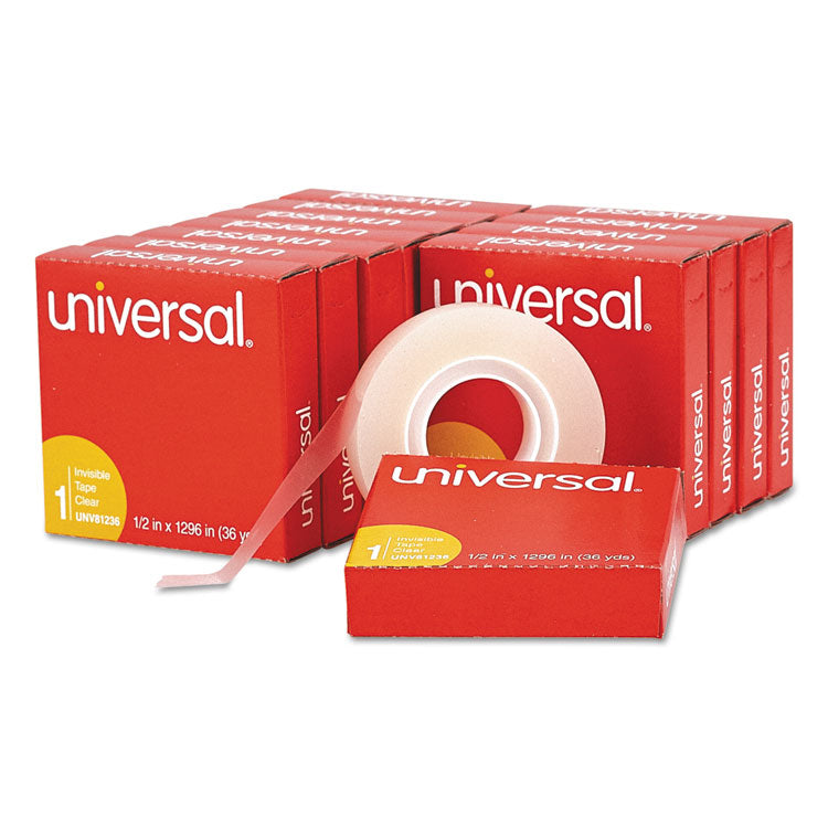 Universal® Invisible Tape, 1" Core, 0.5" x 36 yds, Clear, 12/Pack (UNV81236VP)