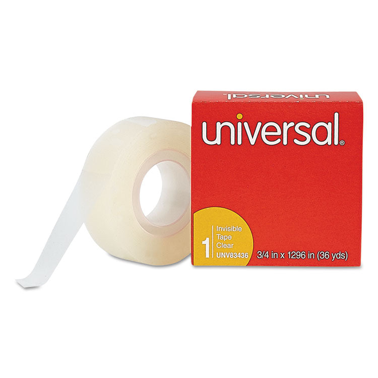 Universal® Invisible Tape, 1" Core, 0.75" x 36 yds, Clear, 12/Pack (UNV83436VP)