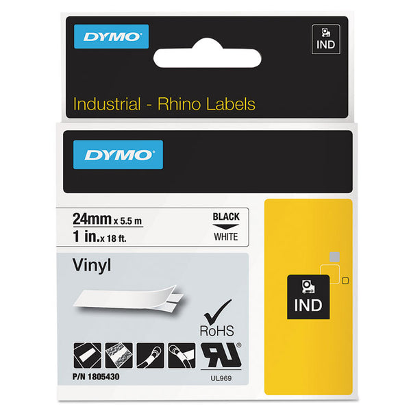 DYMO® Rhino Permanent Vinyl Industrial Label Tape, 1" x 18 ft, White/Black Print (DYM1805430)