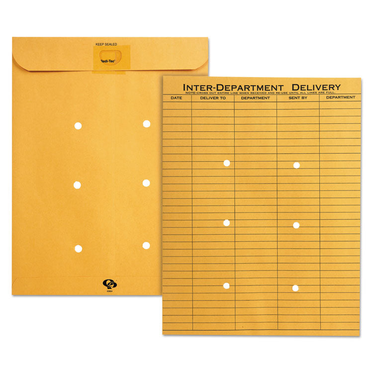 Quality Park™ Brown Kraft Resealable Redi-Tac Interoffice Envelope, #97, One-Sided Five-Column Format, 10 x 13, Brown Kraft, 100/Box (QUA63664) Box of 100