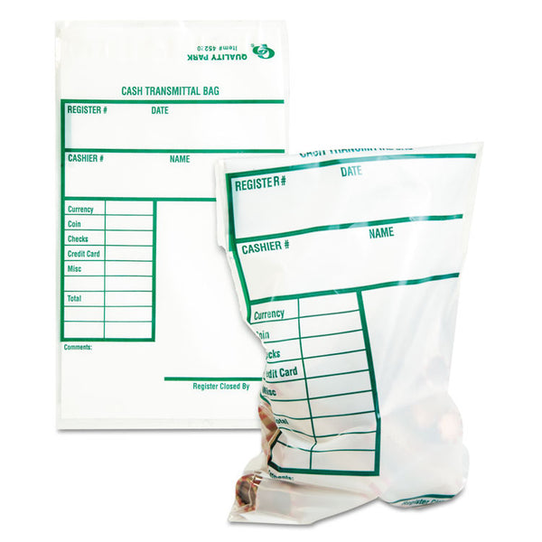 Quality Park™ Cash Transmittal Bags, Printed Info Block, 6 x 9, Clear, 100/Pack (QUA45220)