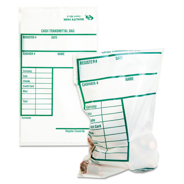 Quality Park™ Cash Transmittal Bags, Printed Info Block, 6 x 9, Clear, 100/Pack (QUA45220) Pack of 100