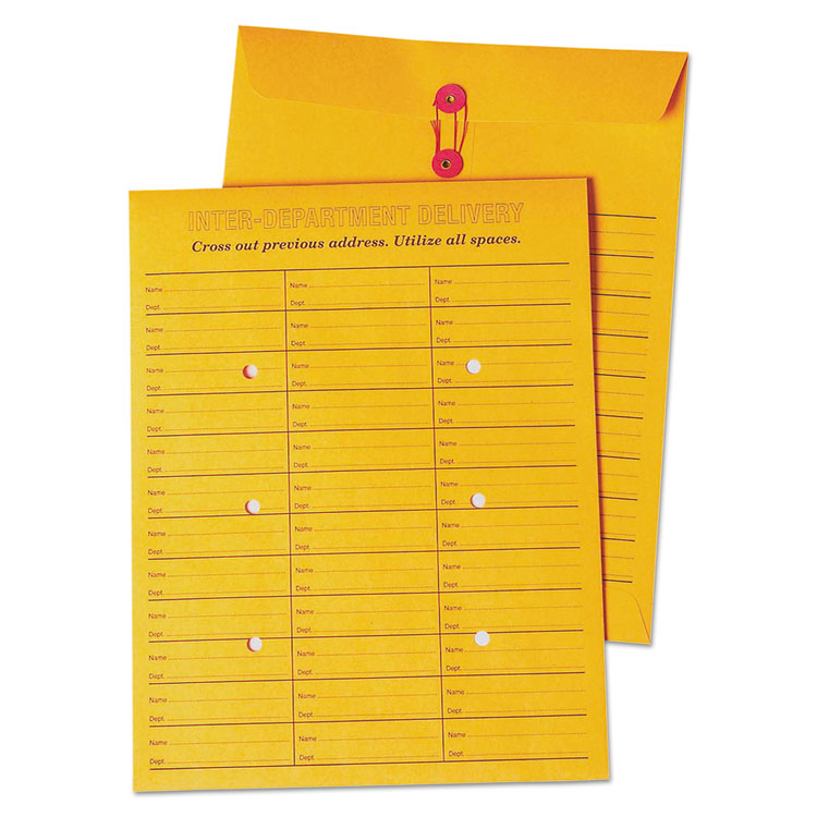 Quality Park™ Brown Kraft String/Button Box-Style Interoffice Envelope, #97, Two-Sided Three-Column Format, 10 x 13, Brown Kraft, 100/Box (QUA63562) Carton of 100