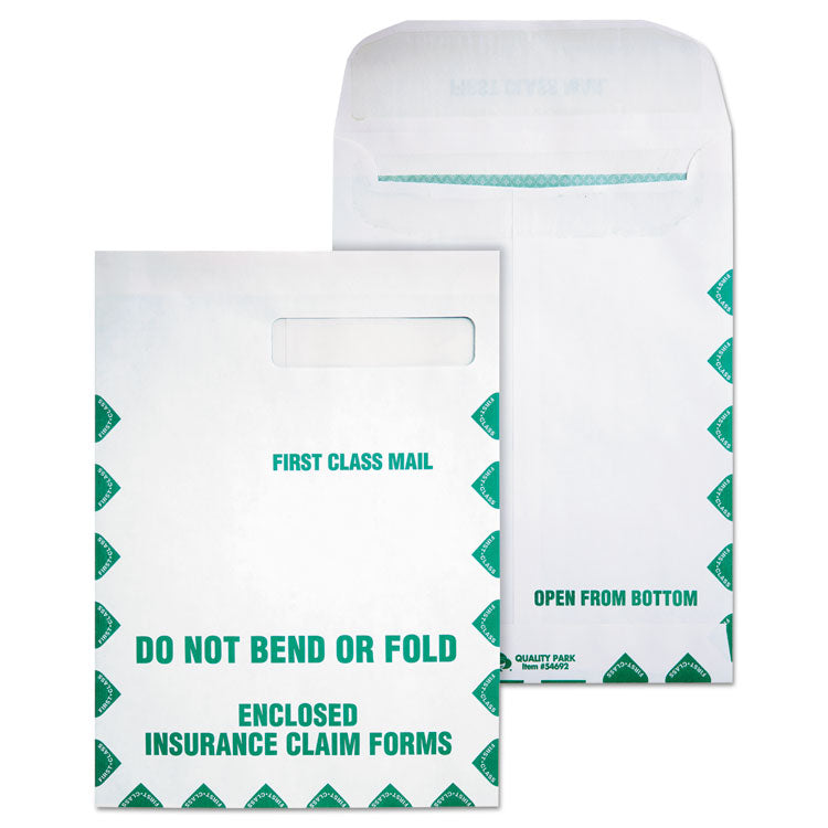 Quality Park™ Redi-Seal Insurance Claim Form Envelope, Cheese Blade Flap, Redi-Seal Adhesive Closure, 9 x 12.5, White, 100/Box (QUA54692) Box of 100