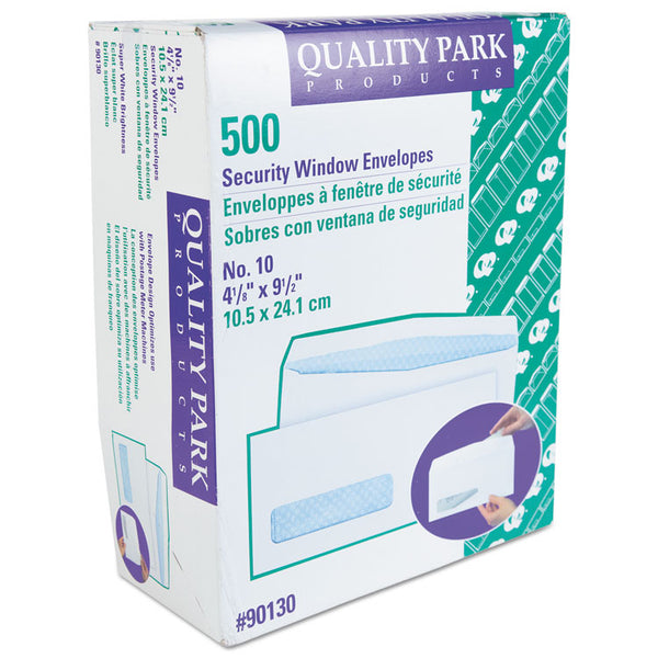 Quality Park™ Security Tint Window Envelope, #10, Commercial Flap, Gummed Closure, 4.13 x 9.5, White, 500/Box (QUA90130) Box of 500