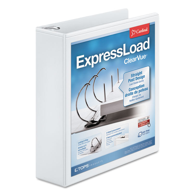 Cardinal® ExpressLoad ClearVue Locking D-Ring Binder, 3 Rings, 2" Capacity, 11 x 8.5, White (CRD49120)