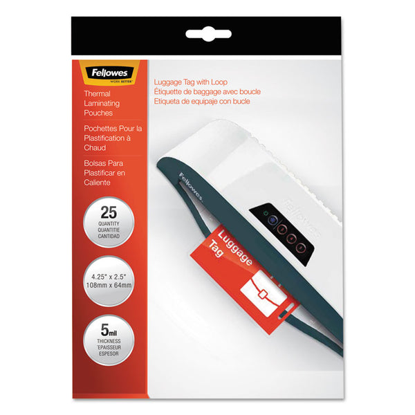 Fellowes® Laminating Pouches, 5 mil, 4.25" x 2.5", Gloss Clear, 25/Pack (FEL52003)