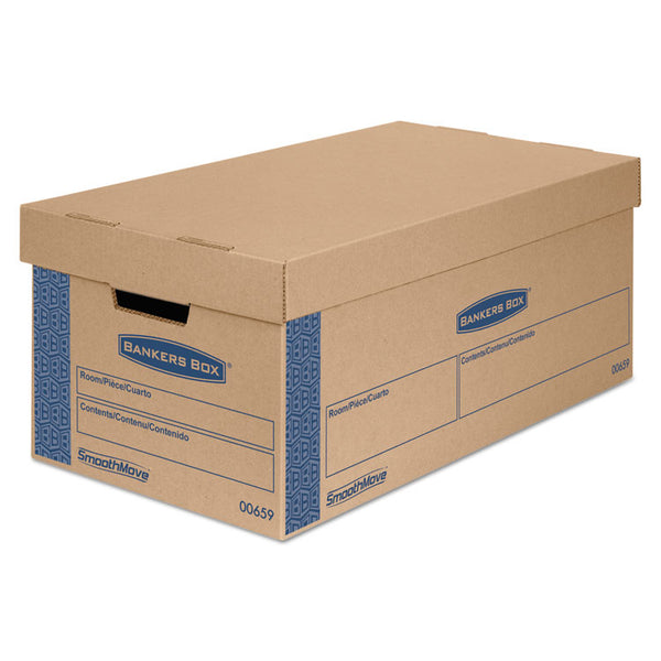 Bankers Box® SmoothMove Prime Moving/Storage Boxes, Lift-Off Lid, Half Slotted Container, Small, 12" x 24" x 10", Brown/Blue, 8/Carton (FEL0065901)