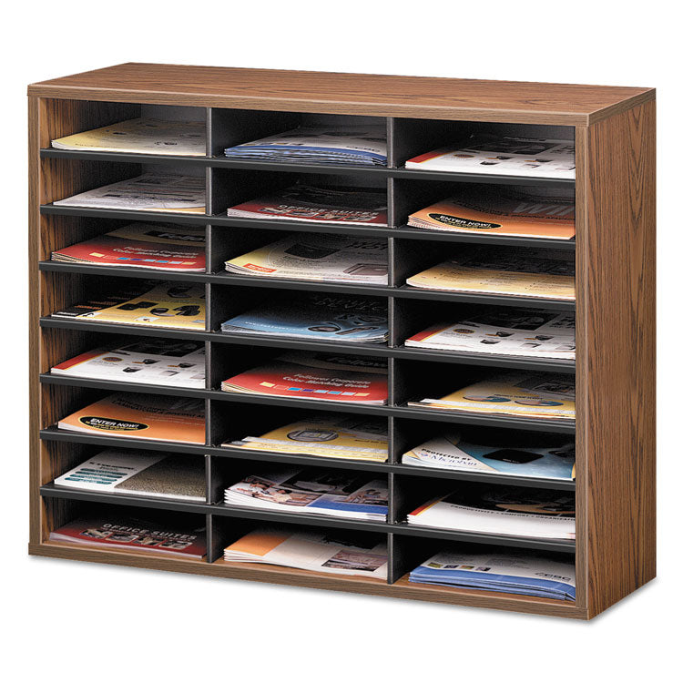 Fellowes® Literature Organizer, 24 Letter Compartments, 29 x 11.88 x 23.44, Medium Oak (FEL25043)