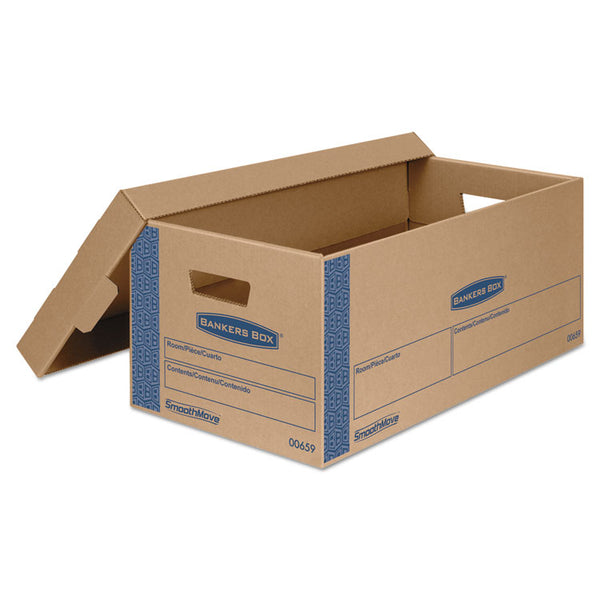 Bankers Box® SmoothMove Prime Moving/Storage Boxes, Lift-Off Lid, Half Slotted Container, Small, 12" x 24" x 10", Brown/Blue, 8/Carton (FEL0065901)