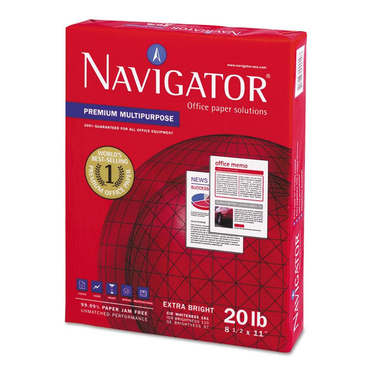 Navigator® Premium Multipurpose Copy Paper, 97 Bright, 20lb Bond Weight, 8.5 x 11, White, 500/Ream, 10 Reams/Carton, 40 Cartons/Pallet (SNANMP1120PLT) 1 Pallet