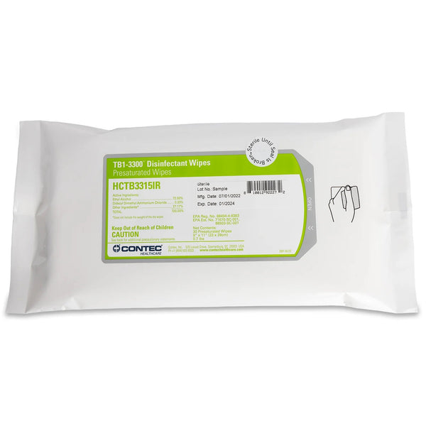 Contec® Healthcare TB1-3300™ Surface Disinfectant Cleaner Premoistened Quaternary Based Manual Pull Wipe 30 Count Soft Pack Alcohol Scent Sterile (1219431_CS) 810/CS